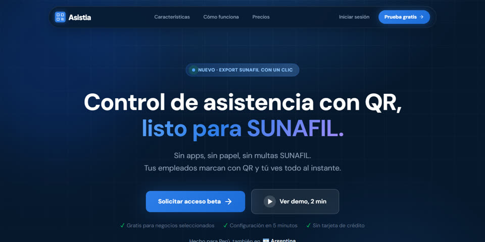 Captura del sitio de Asistia